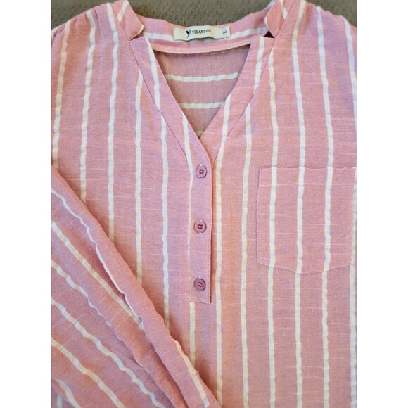 Yidarton Women’s Pink White Striped Blouse Size Large V-Neck Long Sleeve Linen - Picture 4 of 8